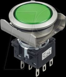 LB6MB-M1T6LG LB16mm, PB, round, mtr, lens, metallic, 24V AC/DC, gn