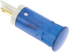 Lampka kontrolna do montażu panelowego 12V dc, niebieska 12mm LED Niebieski Faston, oczko lutownicze APEM