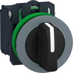 Toggle switch, 3 positions, unlit, latching, 2 Form A (N/O), waistband round, black, front ring gray, 45°, mounting Ø 30.5 mm, X