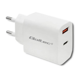 Qoltec Ładowarka sieciowa 18W 5-12V 1.5-3A USB typ C PD USB QC 3.0 Biała