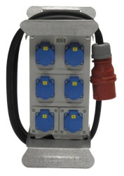 Rozdzielnica budowlana elCARRY C32-0006 IP44 w stojaku, 2m H07RN-F 5G4 z wtyczką CEE 32A-5P, 6x gniazdo GK 230V 16A, RCCB 30mA 4