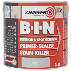Zinsser ZN7020353C1 B.I.N&#xAE; Primer, Sealer &amp; Stain Killer Paint Grey 2.5 litre