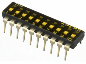 Przełącznik DIP 10-pozycyjny 10PST THT 25 mA -20 → +85°C