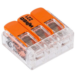 Szybkozłączka 3x 0,5-6,0mm2 uniwersalna (na drut / na linkę) 450V/41A ORYGINALNA 30szt. 221-613