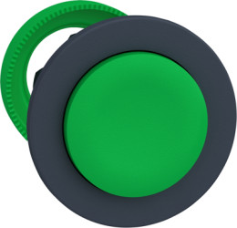 Pushbutton, unlabeled, unlit, groping, waistband round, green, front ring dark gray, mounting Ø 30.5 mm, ZB5FL3