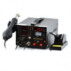 Stacja lutownicza 5w1 hotair, grotowa + zasilacz 15V/1A WEP 853D z wentylatorem w kolbie