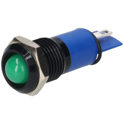 R-TECH 656991 Panel Indicator 12mm Domed 12V Grn Black Plated Brass