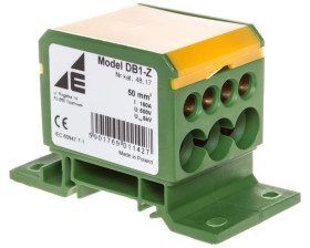 Blok rozdzielczy 2x4-50mm2/3x2,5-25mm2/4x2,5-16mm2 żółto-zielony montaz płaski i na szynie TH DB1-Z 48.17