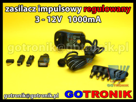 Zasilacz stabilizowany regulowany DC 3-12V 1000mA