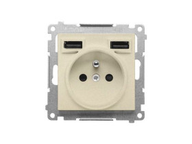 SIMON 55 Gniazdo pojedyncze z uziemieniem ładowarką 2xUSB A 2.1 A 5V DC szampański mat TGZ1ZUSB2AA.01/144 KONTAKT SIMON