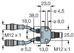 Turck U3-00770 Złącze konfekcjonowane czujnika/aktuatora VB2-FSW/RSSW RKSW 455-0.5M-0.5M, 1 szt.