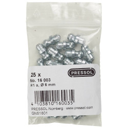 Pressol 16 003 Lubricating Nipple A-Straight &#xD8;6mm H1 Beveled 25pc