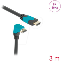 86993 HDMI cable male straight to male 90° angled down 48 GBit/s, 3 m