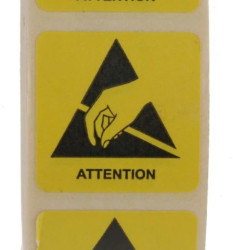 Etykieta ESD Żółty Papier, Tekst: Attention, Ostrzeżenie