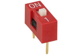 Przełącznik; DIP switch; 1 tor; DIPS1ND; czerwony; przewlekany (THT); h=5,2 + suwak 1,1mm; 25mA; 24V DC; biały; SAB switches; Ro