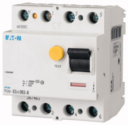 RCCB, Typ A, 4-biegunowy, 63A, 300mA, Eaton A, PFGM IEC/EN 61008 230 V ac, 400 V ac