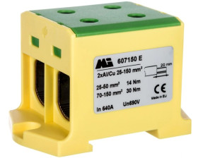 Złączka szynowa 2-torowa 35-150mm2 żółto-zielona EURO multiOTL 150 2xAl/Cu 607150 E