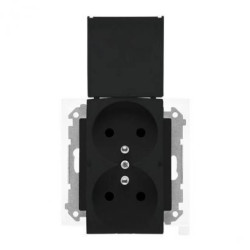 Simon 55 Gniazdo podwójne do wersji IP44 z uszczelką (moduł), szybkozłącza. Klapka w kolorze Czarny mat TGZ2BMCZ.01/149