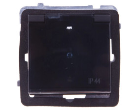 SONATA Gniazdo bryzgoszczelne z/u Schuko IP44 z przesłonami klapka przezroczysta czarny metalik GPH-1RSP/m/33/d