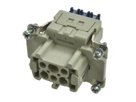 Gniazdo; Han ES Press; 09330062748; 6 torów; 6B; poliwęglan; proste; zatrzaskowy; 16A; 500V; szary; srebrzone; 0,14÷2,5mm2; IP65