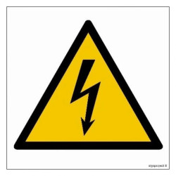 ZNAK - GD012 Ostrzeżenie przed napięciem elektrycznym - arkusz 12 naklejek 5 x 5 cm FN - Folia samoprzylepna
