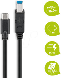67986 USB 3.0 cable, B male to C male, 1 m