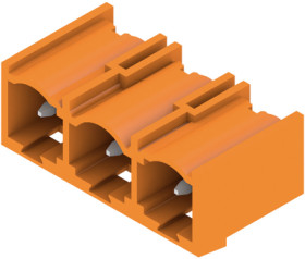 Pin header, 3 pole, pitch 7.62 mm, angled, orange, 1472490000