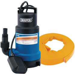 Draper 61814 Sub Dirty W/Pump Kit-Layflat Hose &amp; Adapter 200L/Min, 10mx25mm 350W