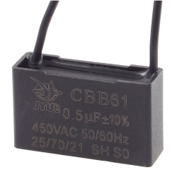 Kondensator rozruchowy do silnika 0.5uF 450Vac, przewody/przykręcany, CBB61