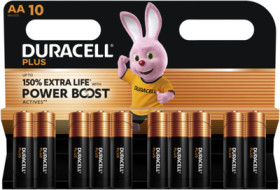 Alkali manganese-battery, 1.5 V, LR6, AA, round cell, surface contact, DURACELL PLUS POWER BOOST AA10