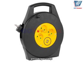 Przedłużacz sieciowy Rebel na bębnie 3 gniazda 2xUSB