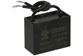 Kondensator; silnikowy (rozruchowy); CBB61 3uF/450V; 3uF; 450V AC; 19x31x38mm; z przewodami; Shenge; RoHS