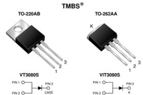 VT3080S Trench MOS Barrier Schottky Rectifier Ultra Low VF = 0.39 V at IF = 5 A