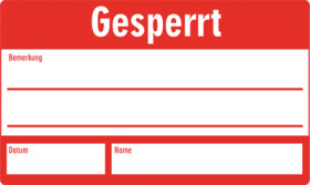 Quality assurance sign, text: &quot;Gesperrt&quot;, (W) 30 mm, vinyl, 088.53-9-30X50-A