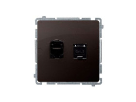 SIMON BASIC Gniazdo komputerowe RJ45 kat.6 podwójne ekranowane z przesłoną przeciwkurzową (moduł) czekoladowy BM62E.01/47 KONTAK