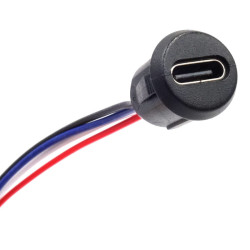 Gniazdo USB-C do zabudowy czarne okrągłe, 4 przewody