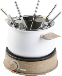 DOMO DO736F Fondue 1500 W lampka kontrolna, 8 widelców do fondue drewno, biały