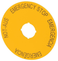 Label, round ø 90 mm, DE, EN, ES, PT, for emergency stop pushbutton, 216466