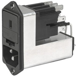 Suppressor filter IEC plug C14, 50 to 60 Hz, 4 A, 250 VAC, 1.5 mH, faston plug 4.8 mm, CE30.6100.151