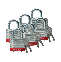 Kłódka LOTO stalowa, laminowana, szekla 20 mm, czerwona (6 szt.), 814088