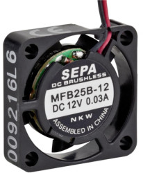 DC axial fan, 12 V, 25 x 25 x 6 mm, 1.38 m³/h, 17 dB, ball bearing, SEPA MFB25B12
