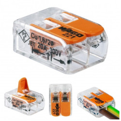 WAGO COMPACT 221-412 Szybkozłączka 2x 0,2-4,0mm2 uniwersalna (na drut / na linkę) 450V/32A ORYGINALNA woreczek 10szt.
