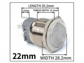 Przycisk metalowy; wandaloodporny; chwilowy; 22mm