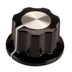 SCI RN-99F(&#xD8;6.4mm) Control Knob-Black/Silver Cap-White Line-6.4mm Shaft 19.5mm