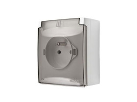 SIMON AQUACLICK Gniazdo pojedyncze z uziemieniem klapka transparentna szybkozłącza IP44 biały ACGZ1C/11A KONTAKT SIMON