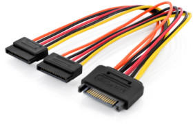 Power cable, SATA plug, 15 pole to 2 x SATA socket, 15 pole, 0.3 m, AK-430405-003-M