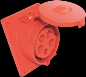 415-6 CEE panel-mounted socket, angled, 5-pin, 400 V, 16 A, red