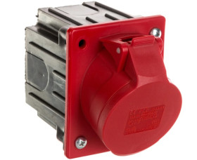 Gniazdo tablicowe skośne 16A 5P 400V czerwone IP44 /z puszką/ 415-6p