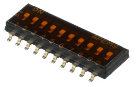 Przełącznik DIP 10-pozycyjny SPST SMD 100 mA przy 50 V DC (liniowy), 25 mA przy 24 V DC (impulsowy) -20 → +70°C