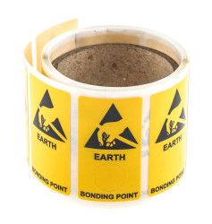 Etykieta ESD Żółty opis Antyelektrostatyczny tekst Earth Bonding Point Etykieta